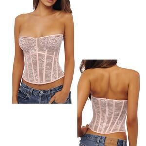 House of CB NWT Women's 'Ayana' Lace Boned Corset Top, Veiled Rose Pink, X-Small